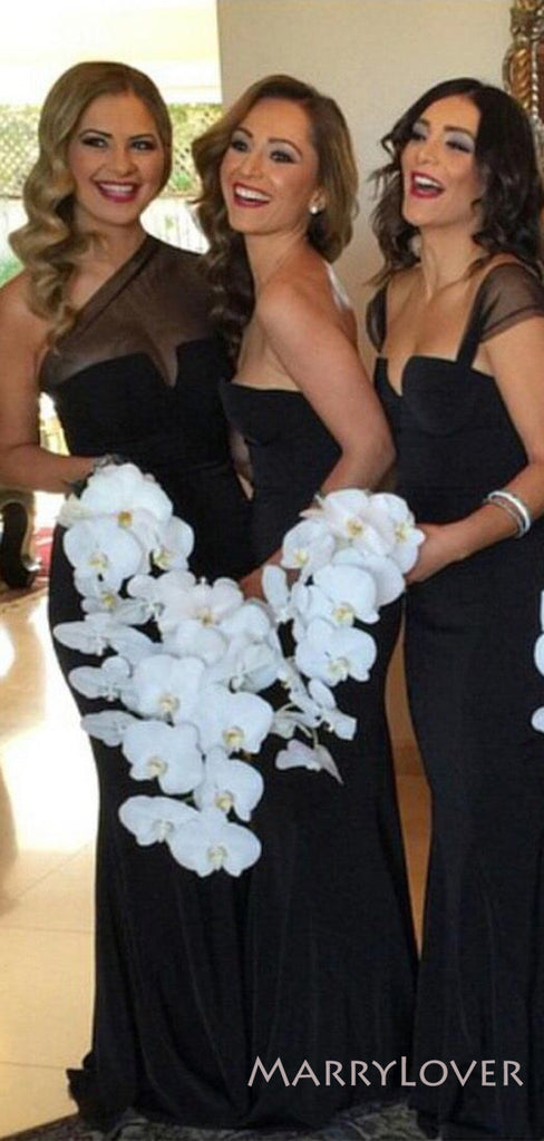 Mismatched Black Mermaid Long Custom Bridesmaid Dresses, MRB0317