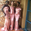 Pink Satin Mermaid Long Cheap Mismatched Bridesmaid Dresses, MRB0331