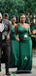 Mismatched Emerald Green Satin Mermaid Long Cheap Side Slit Bridesmaid Dresses, MRB0336