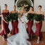 Off Shoulder Burgundy Mermaid Long Cheap Custom Satin Bridesmaid Dresses, MRB0338