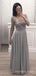 A-line Grey Chiffon Long Sleeves Appliques Long Custom Bridesmaid Dresses, MRB0112