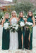 Dark Green Satin Halter Side Slit Long Custom Bridesmaid Dresses, MRB0113