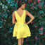 A-line V-neck Simple Yellow Satin Short Homecoming Dresses, HD0518