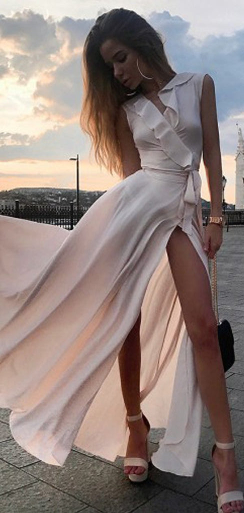 A-line Sleeveless Side Slit Evening Party Dresses, Sweet 16 Prom Dresses, PY035