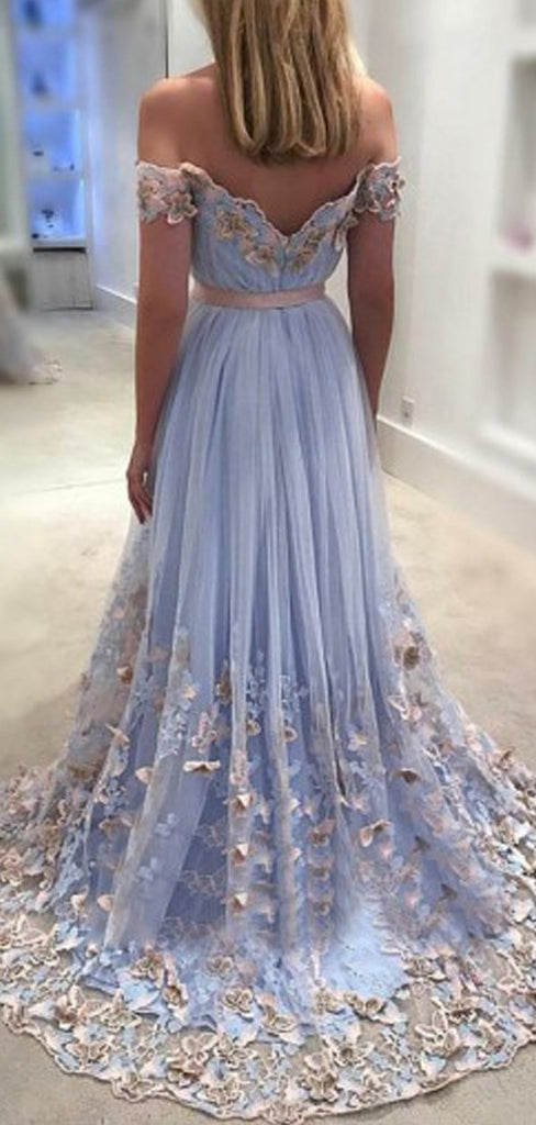 A-line Off Shoulder Applique Evening Party Dresses, Sweet 16 Prom Dresses, OL107