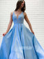 Beautiful A-Line Lace V-neck Sleeveless Floor-length Prom Dresses, OL003