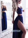 Two Piece A-line Sleeveless V-neck Deep Side Slit Hot Prom Dresses, OL010