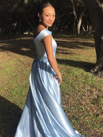 A-line Off Shoulder High Side Slit Evening Party Dresses, Long Prom Dresses, OL092