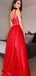 Red A-line V Neck Cheap Long Evening Prom Dresses, Sweet 16 Prom Dresses, OL086