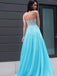 Blue A-line Lace Sleeveless Evening Prom Dresses, Sweet 16 Prom Dresses, OL085