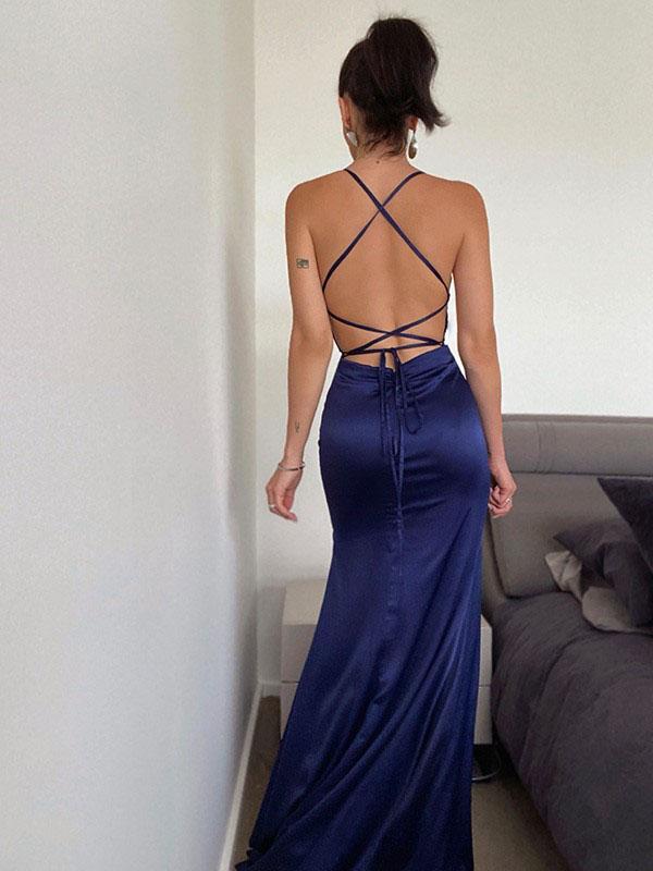 Simple Mermaid Lace Up Back Evening Prom Dresses, Cheap Prom Dresses, PY024