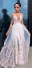 Beautiful A-line Applique V Neck Evening Prom Dresses, Long Prom Dresses, OL077