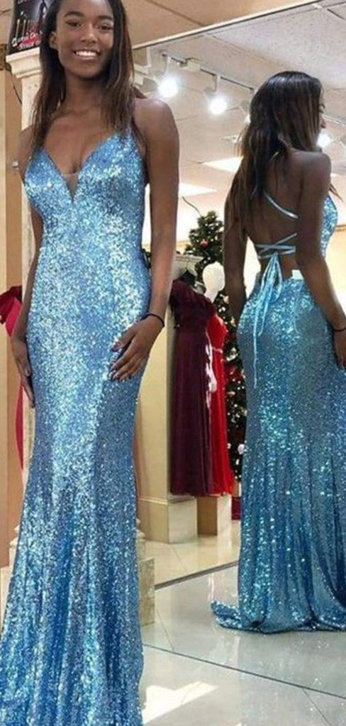 Mermaid Lace Up Back V Neck Evening Prom Dresses, Sweet 16 Prom Dresses, PY032