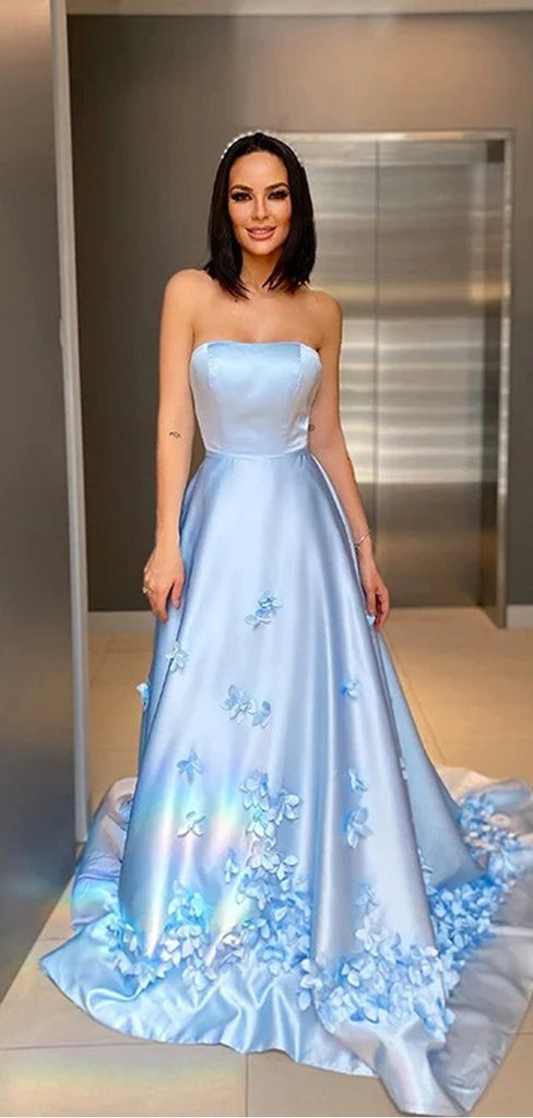 Simple A-line Strapless Applique Custom Prom Dresses,Sweet 16 Prom Dresses, OL021