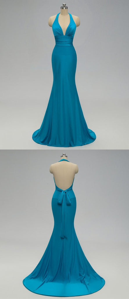 Mermaid Deep V-neck Backless Bridesmaid Dresses With Train, BD0053