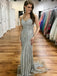 Mermaid Spaghetti Straps Silver Beading Long Prom Dresses, PD0546