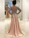 A-Line Deep V-Neck Long Sleeves Backless Chiffon Beading Long Prom Dress, PD0139