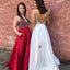 A-Line Spaghetti Straps Deep V-neck Backless Beading Top Long Prom Dresses, PD0117