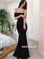 Mermaid Floor-length Off-shoulder Long Balck Satin Prom Dresses, PD0604