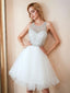 Halter Round Neck Sleeveless Short Beading Tulle Homecoming Dresses, HD0528