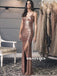 Sheath Spaghetti Straps V-neck Sequins Prom Dresses With Split, PD0577