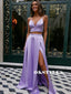 Two-pieces Straps A-line V-neck Long Prom Dresses With Split, PD0578