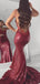 Red Mermaid Sleeveless V Neck Custom Prom Dresses,Sweet 16 Prom Dresses, OL015