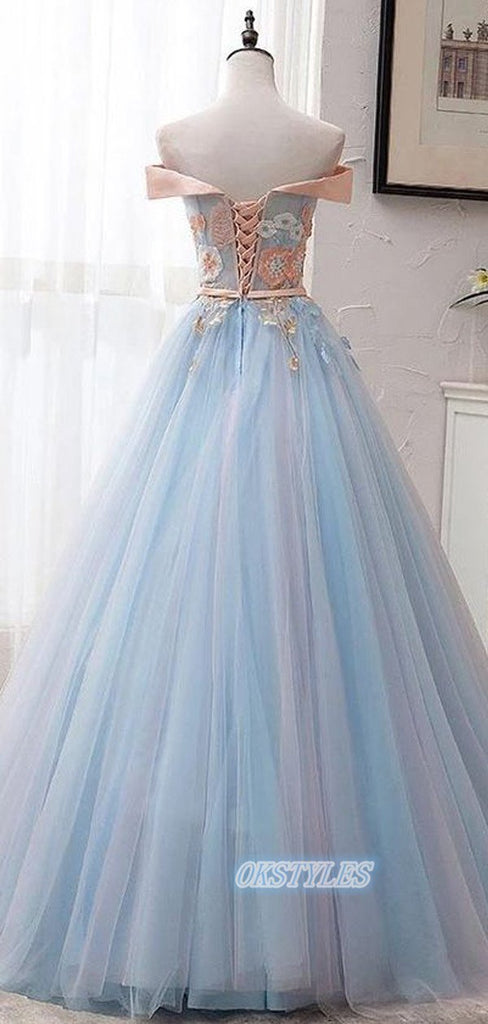 Elegant A-line Applique Off-Shoulder Long Prom Dresses, OL062