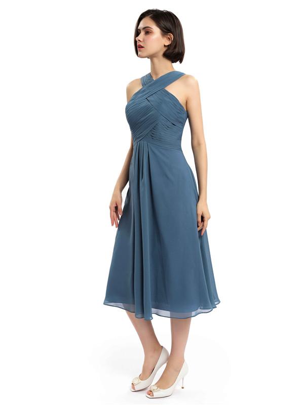 Criss-cross Halter Tea-length Bridesmaid Dresses