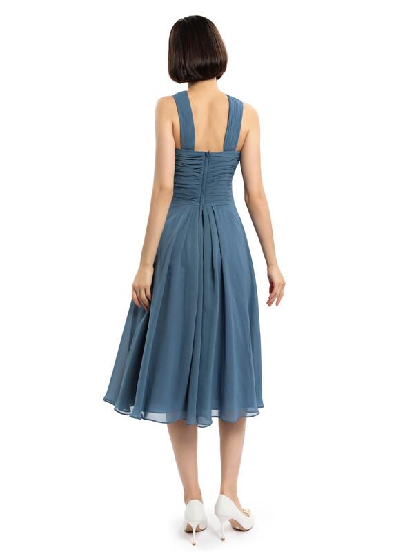 Criss-cross Halter Tea-length Bridesmaid Dresses