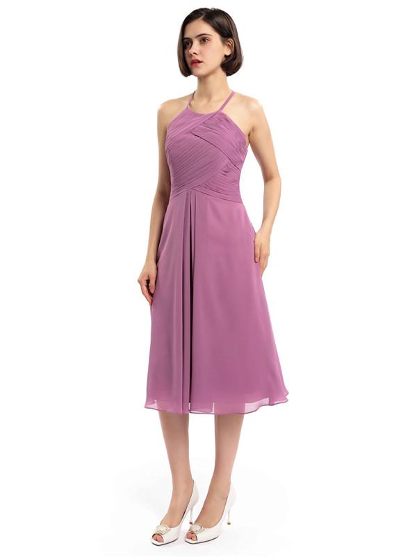 Halter Sleeveless Pleats Bridesmaid Dresses