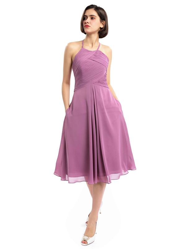 Halter Sleeveless Pleats Bridesmaid Dresses