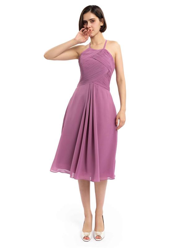 Halter Sleeveless Pleats Bridesmaid Dresses