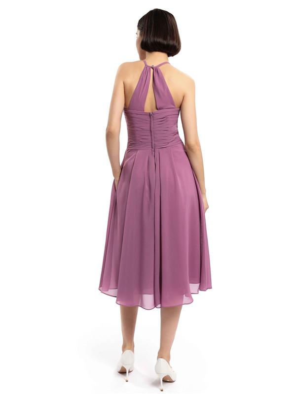 Halter Sleeveless Pleats Bridesmaid Dresses