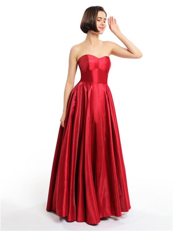 Strapless Stain Lace-up Back Floor-length Prom Dresses