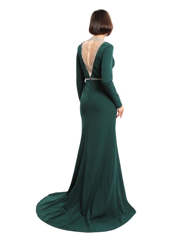 Sheath High-neck Long Sleeves Split Prom Dresses