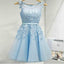 Blue Appliques Lace Lovely Knee Length Cheap Homecoming Dresses, BG51465 - Bubble Gown