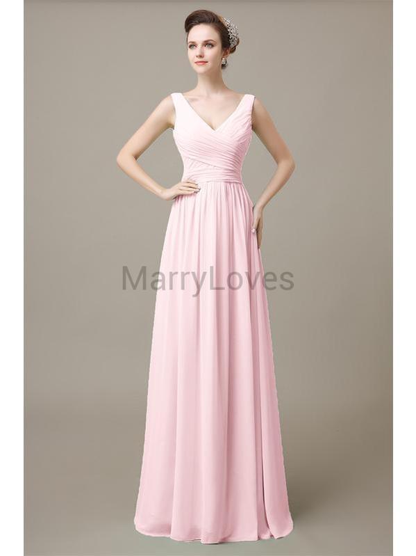 V-Neck Long Chiffon Bridesmaid Dresses