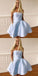A-Line Strapless Beading Light Blue Homecoming Dresses With Pockets, HD0495