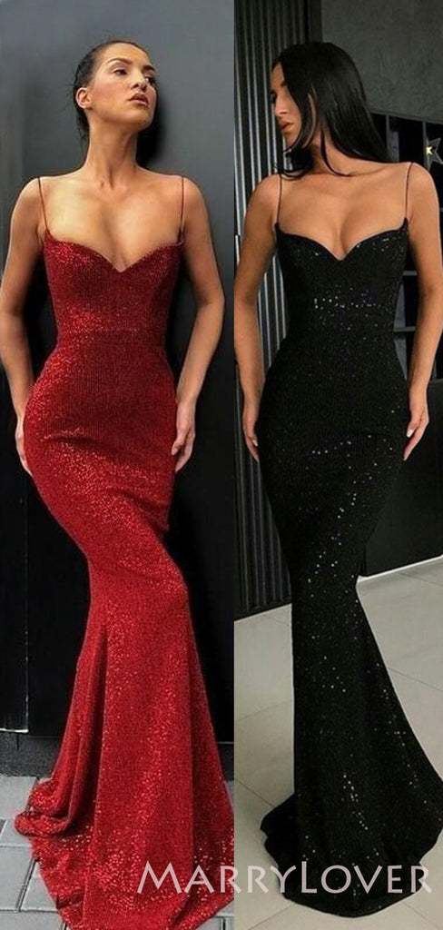 Spaghetti Strap Mermaid Sexy Popular Long Evening Prom Dresses, WP019