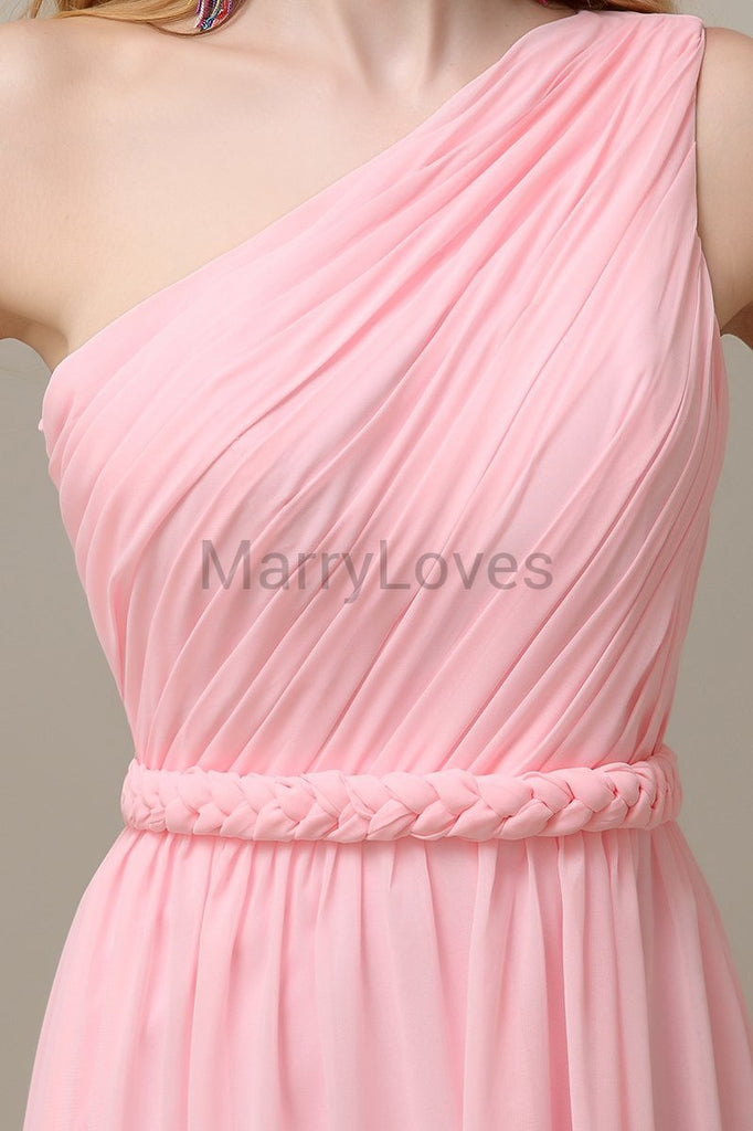 One Shoulder Chiffon Floor Length Bridesmaid Dresses