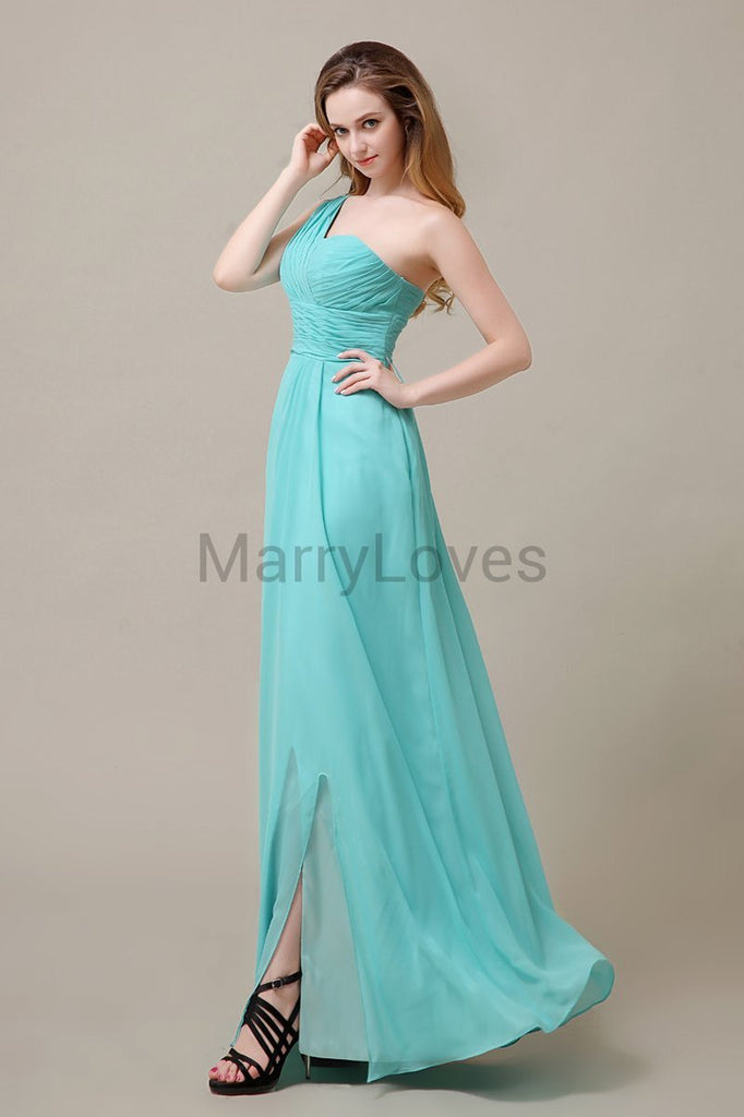 One Shoulder Chiffon Long Bridesmaid Dresses