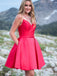 A-line Round Neck Beading Top Red Satin Homecoming Dresses, HD0516