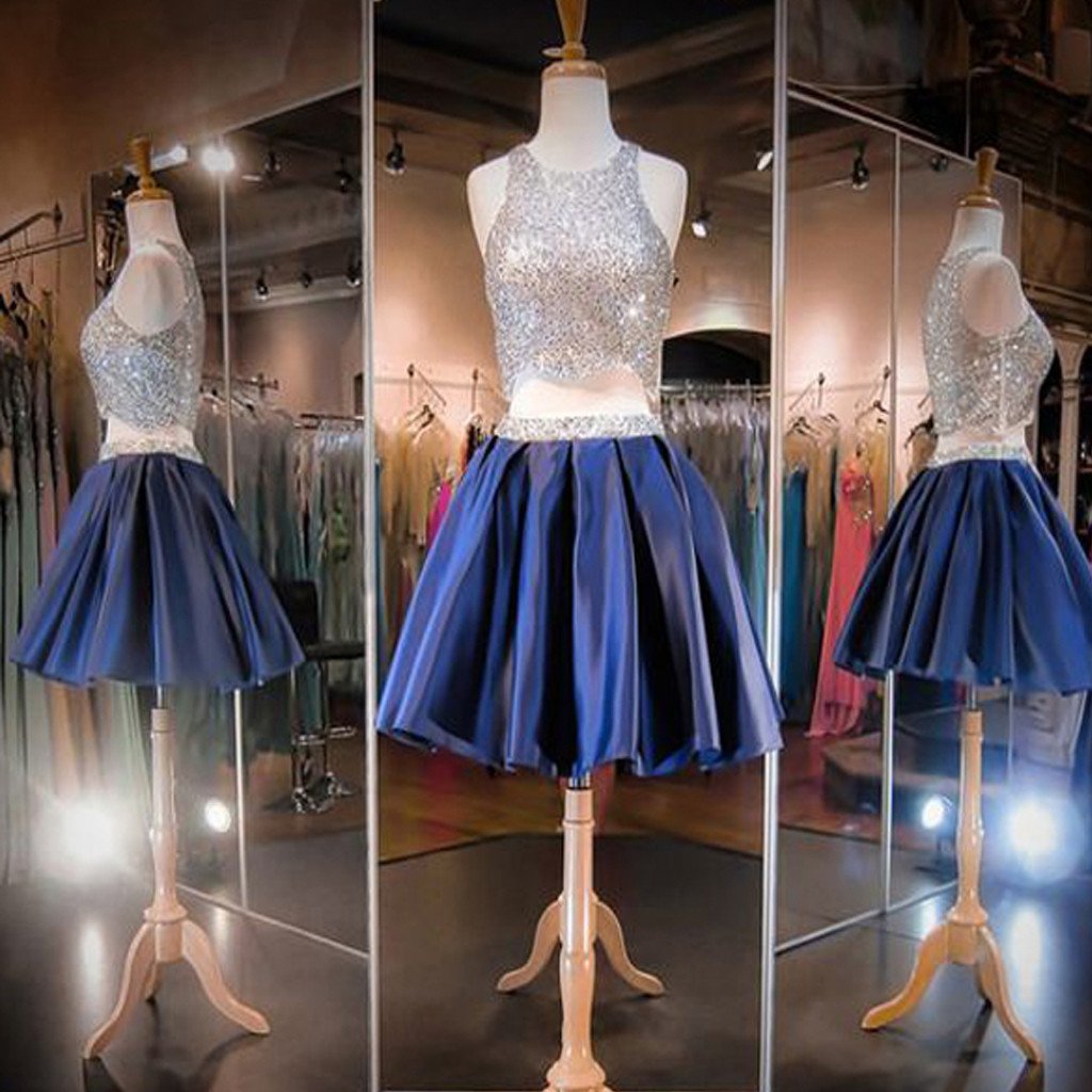 Blue Two Pieces Sparkly Sexy Short Homecoming Dresses, BG51434 - Bubble Gown