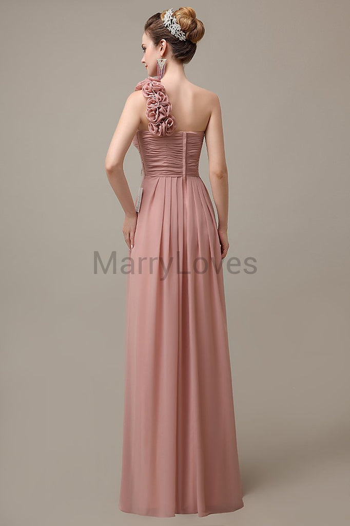 One Shoulder Chiffon Floor Length Bridesmaid Dresses