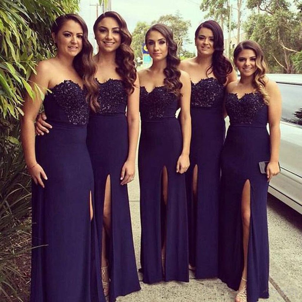 Sweetheart Floor-length High Split Appliques Bridesmaid Dresses, BD0558