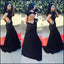 Black Sexy Backless Cap Sleeve Mermaid Long Lace Prom Dresses, BG51193