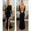 Black Long Sleeve Sexy Backless Mermaid Side Split Long Lace Prom Dress, BG51190