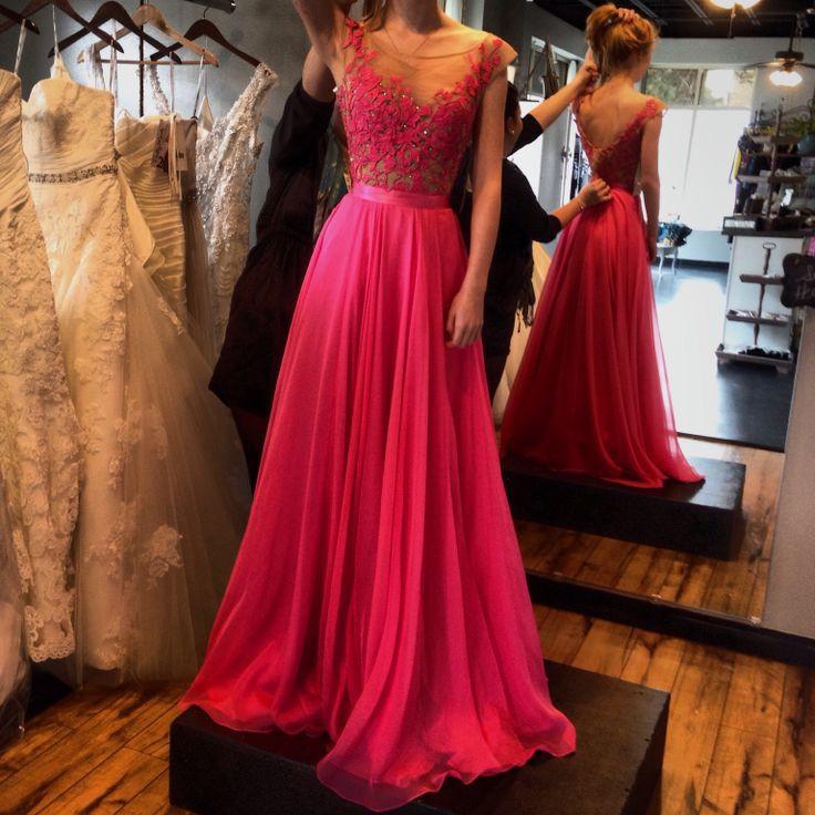Cap Sleeve A Line Hot Pink Junior Pretty Long Prom Dresses, BG51092 - Bubble Gown