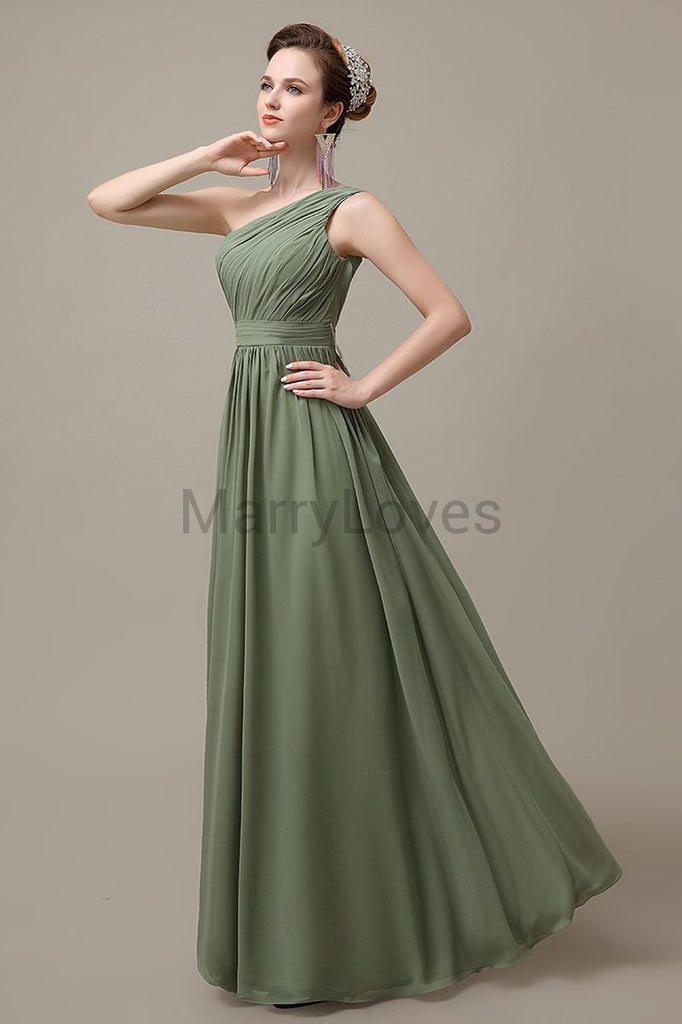 One Shoulder Chiffon Floor Length Bridesmaid Dresses